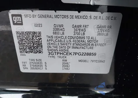 2023 GMC Sierra 1500 2Wd Short Box Elevation из США, поврежденный, VIN 3GTPHCEK7PG228859